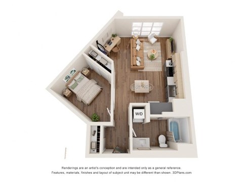 Floor plan for studio, 1 bath, 662 sqft