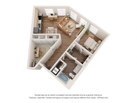 Floor plan for 1 bed, 1 bath, 902 sqft