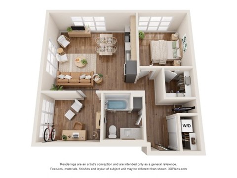 Floor plan for 1 bed, 1 bath, 823 sqft