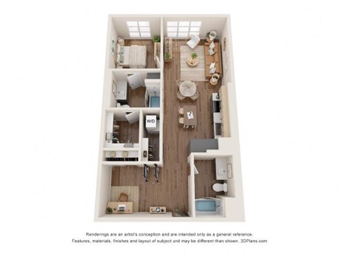 Floor plan for 1 bed, 2 baths, 946 sqft