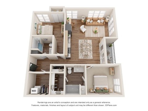Floor plan for 2 beds, 2 baths, 1167 sqft