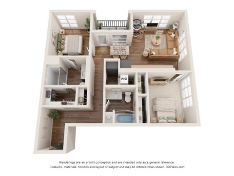 Floor plan for 2 beds, 2 baths, 1034 sqft