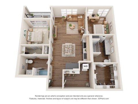 Floor plan for 2 beds, 2 baths, 1182 sqft