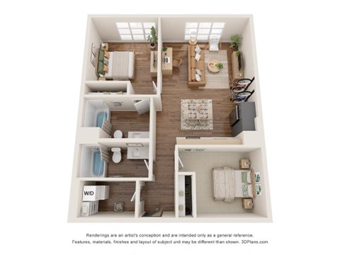 Floor plan for 2 beds, 2 baths, 1002 sqft