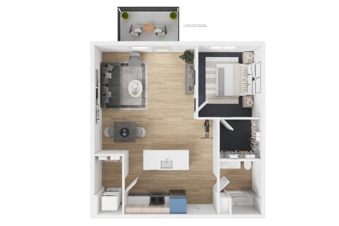 Floor plan for 1 bed, 1 bath, 748 sqft