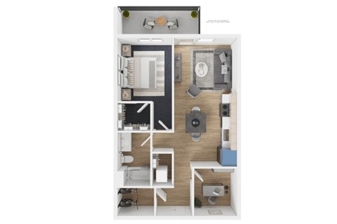 Floor plan for 1 bed, 1 bath, 802 sqft