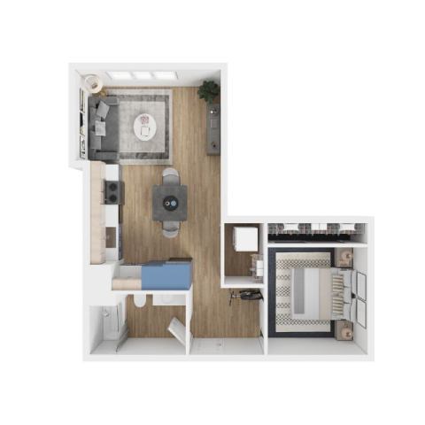 Floor plan for 1 bed, 1 bath, 632 sqft