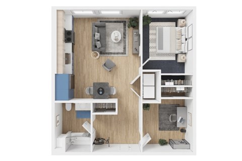 Floor plan for 1 bed, 1 bath, 862 sqft