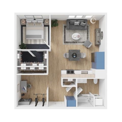 Floor plan for 1 bed, 1 bath, 839 sqft
