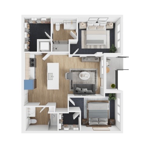 Floor plan for 2 beds, 2 baths, 1022 sqft