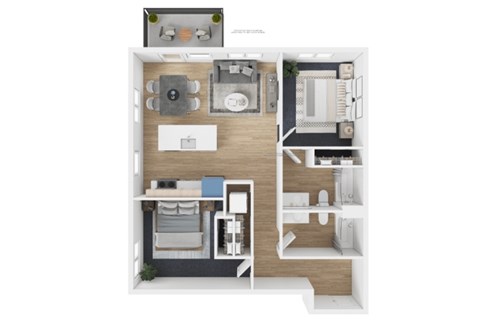 Floor plan for 2 beds, 2 baths, 1019 sqft