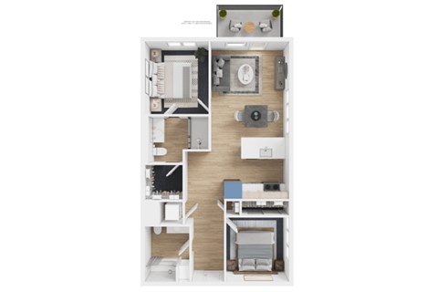 Floor plan for 2 beds, 2 baths, 952 sqft