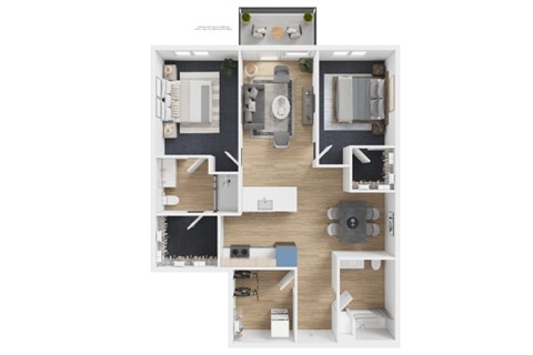 Floor plan for 2 beds, 2 baths, 1177 sqft