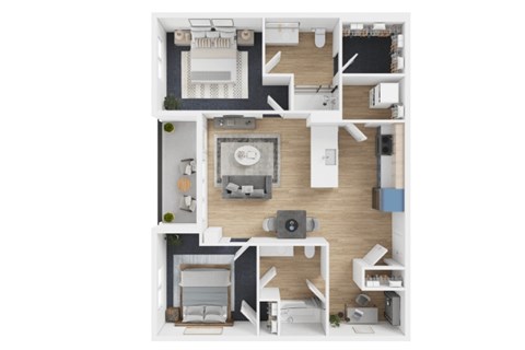 Floor plan for 2 beds, 2 baths, 1022 sqft