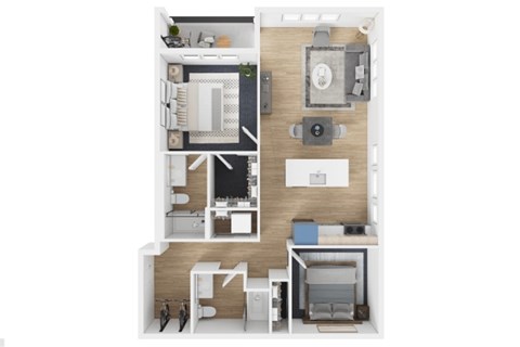 Floor plan for 2 beds, 2 baths, 1046 sqft