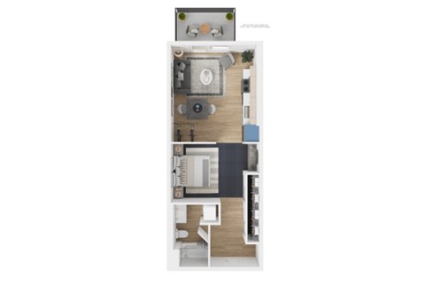 Floor plan for 1 bed, 1 bath, 635 sqft