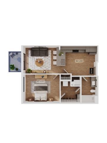 Floor plan for 1 bed, 1 bath, 663 sqft
