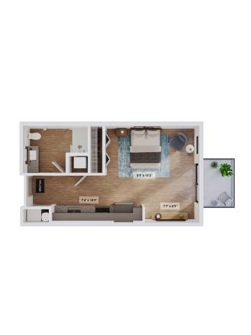 Floor plan for studio, 1 bath, 485 sqft