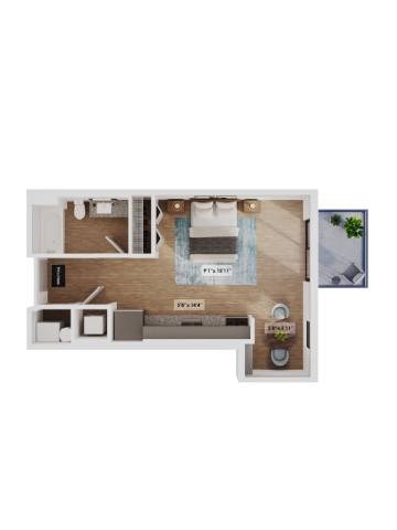 Floor plan for studio, 1 bath, 559 sqft