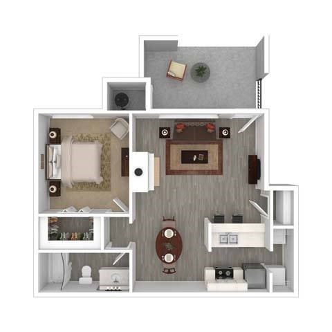 Floor plan for 1 bed, 1 bath, 670 sqft