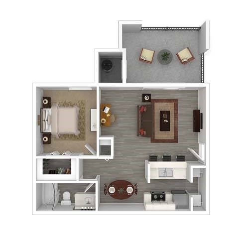 Floor plan for 1 bed, 1 bath, 712 sqft