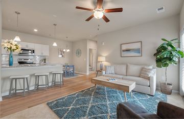 Myrtle Beach apartment for rent - A living room with a white couch and a blue rug.