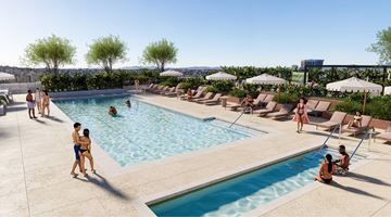 Torrance apartment for rent - A group of people are enjoying a sunny day by the pool.