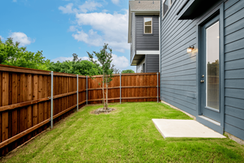 Grassy backyard with wooden fence
