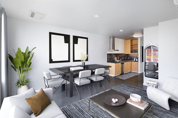 Portland apartment for rent - Living room and dining room with a table and chairs