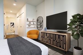 Seattle apartment for rent - Modern Bedroom with TV at Axle, Seattle, 98119