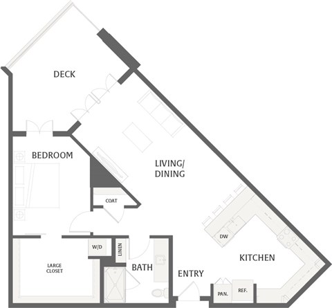 Floor plan for 1 bed, 1 bath, 1064 sqft