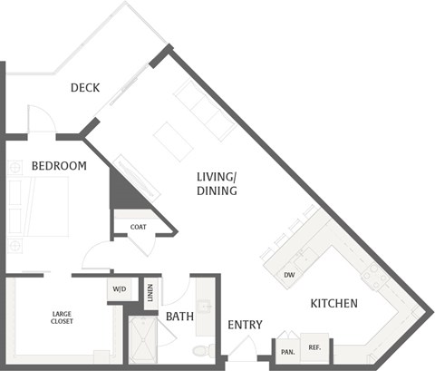 Floor plan for 1 bed, 1 bath, 1063 sqft