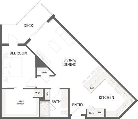 Floor plan for 1 bed, 1 bath, 1056 sqft