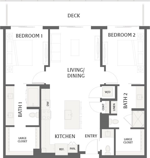 Floor plan for 2 beds, 2 baths, 1183 sqft