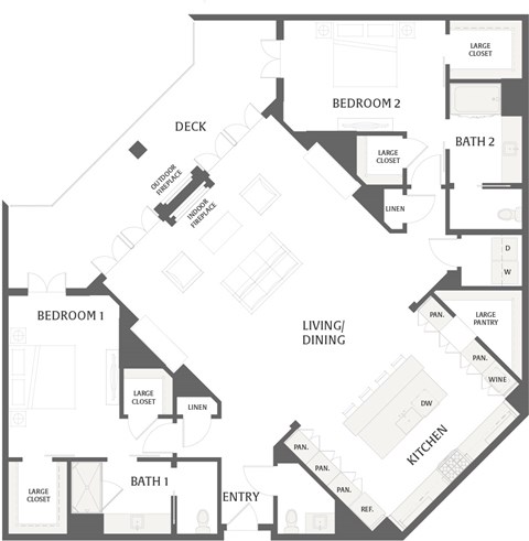 Floor plan for 2 beds, 2 baths, 2149 sqft