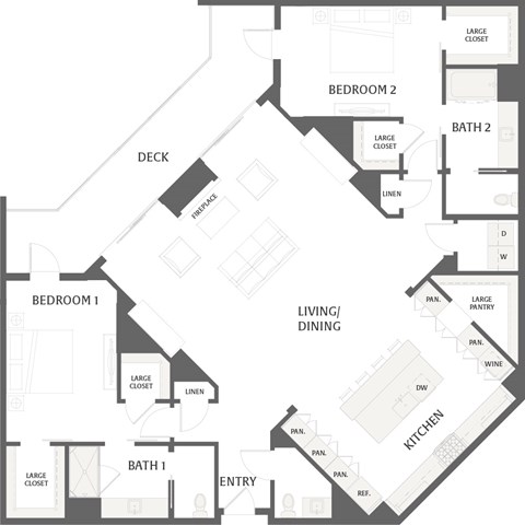 Floor plan for 2 beds, 2 baths, 2139 sqft