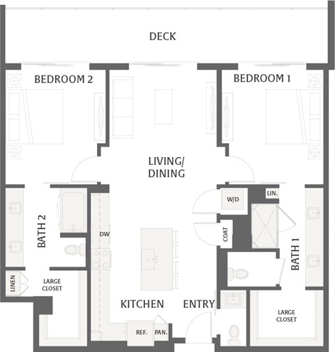 Floor plan for 2 beds, 2 baths, 1272 sqft