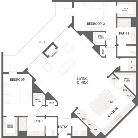 Floor plan for 2 beds, 2 baths, 2125 sqft