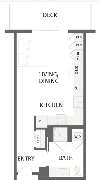 Floor plan for studio, 1 bath, 524 sqft