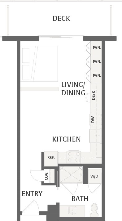Floor plan for studio, 1 bath, 524 sqft