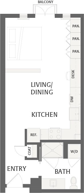 Floor plan for studio, 1 bath, 549 sqft