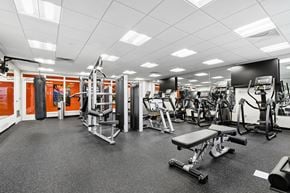 Capitol Heights apartment for rent - A gym with a variety of equipment including a leg press machine.