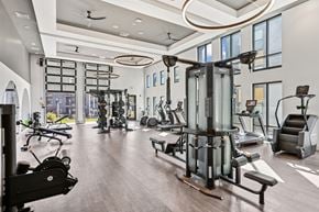 Nashville apartment for rent - A spacious gym with a variety of equipment including treadmills, weights, and exercise machines.