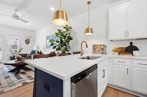 Charlotte townhouse for rent - A kitchen with a white counter top and a black dishwasher.