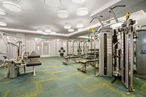 Philadelphia apartment for rent - a spacious fitness room with cardio equipment and weights