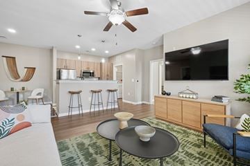 Fort Mill apartment for rent - A living room with a white couch and a grey coffee table.