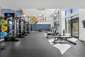 Arlington apartment for rent - A gym with a variety of equipment including weights and weight machines.