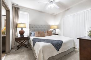 Austin apartment for rent - a bedroom with a bed and two lamps