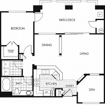 Floor plan for 1 bed, 1 bath, 922 sqft