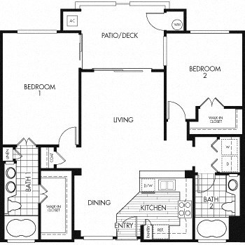Floor plan for 2 beds, 2 baths, 1097 sqft